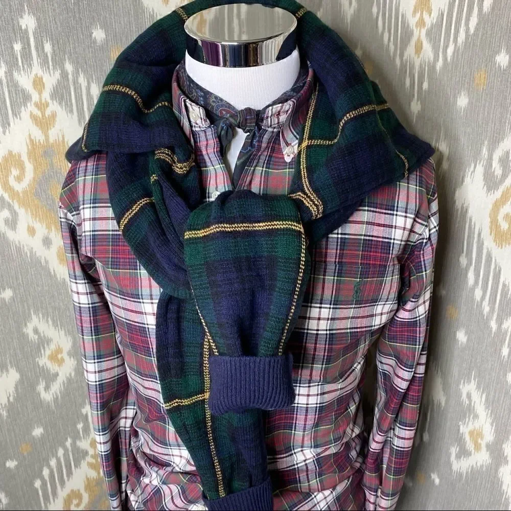 Polo Ralph Lauren Classic Tartan Plaid Oxford Button Down Shirt Red Navy Green
